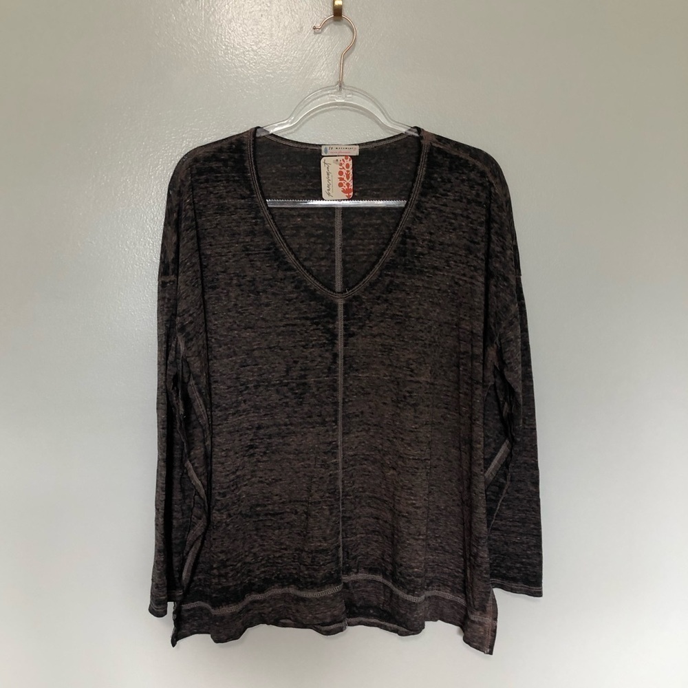 Free People Movement Long Sleeved Burnout Tee Shirt Side Split New Medium